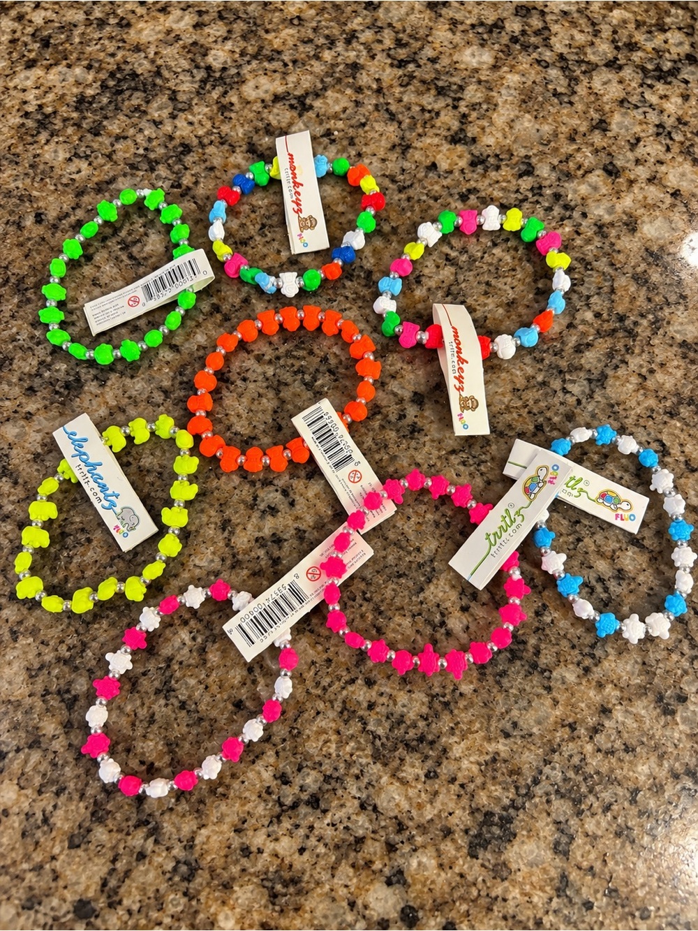 Colorful Trrtlz FLUO animal stretch bracelet collection – lot of 8 bracelets!